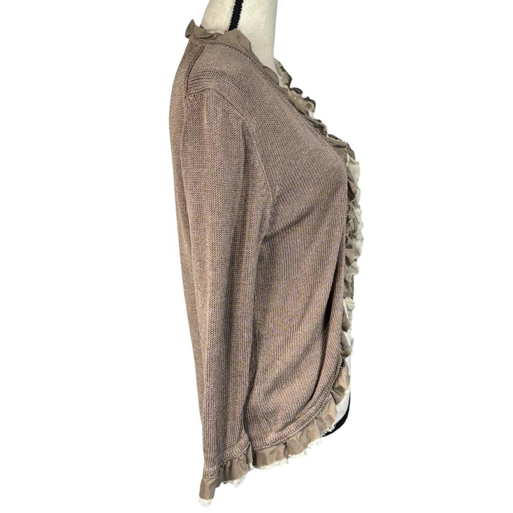 Boden SZ 14 Cardigan Ruffled Tie Front Long Sleeves Linen Blend Stretch Beige - Picture 3 of 9